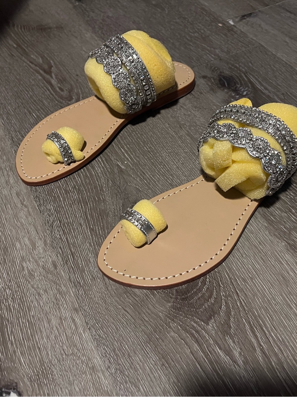 Mystique Boutique Yellow Crystal-Trim Slide Sandals
